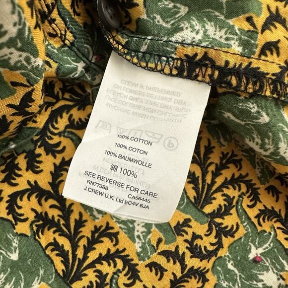 J.Crew Womens Off Shoulder Ratti Top Size M Yellow Green Elephants Ruffle Button - Picture 7 of 12